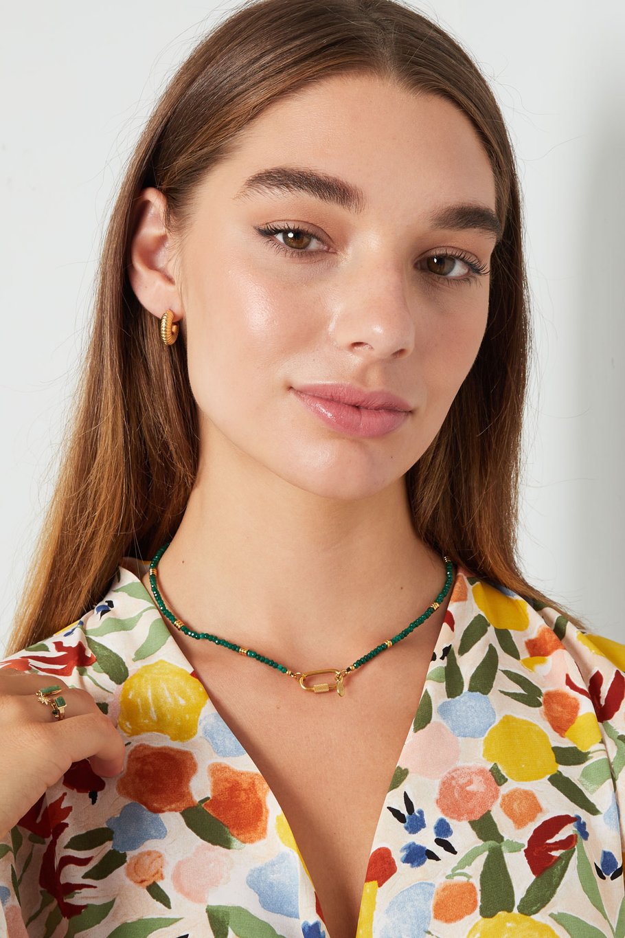 Collier fermoir mousqueton Pierre Verte Image2